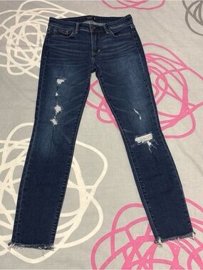 Abercrombie Dark Wash Low-Rise Ripped Harper Ankle Jeans